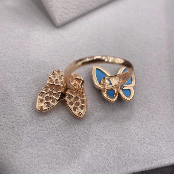 18K Two Butterfly Between the Finger Turquoise Ring - 图片 9