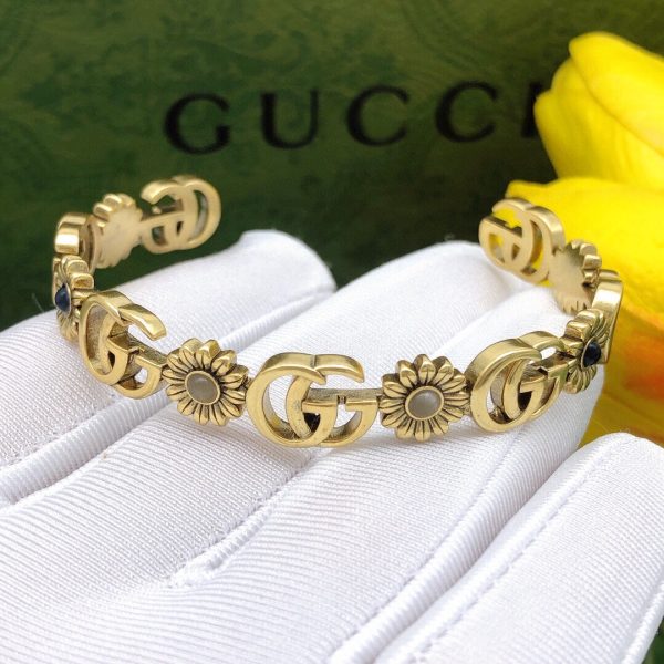 18K Double G Flowers Open Cuff Bracelet - 图片 7