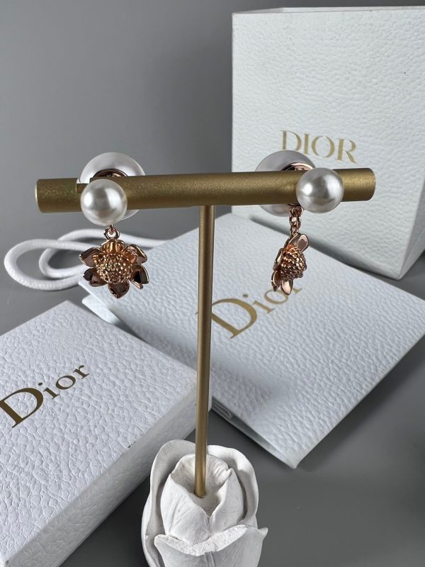 18K CD Vintage Flower Pearl Earrings - 图片 6