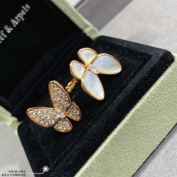 18K Two Butterfly Between the Finger Pearl Ring - 图片 8
