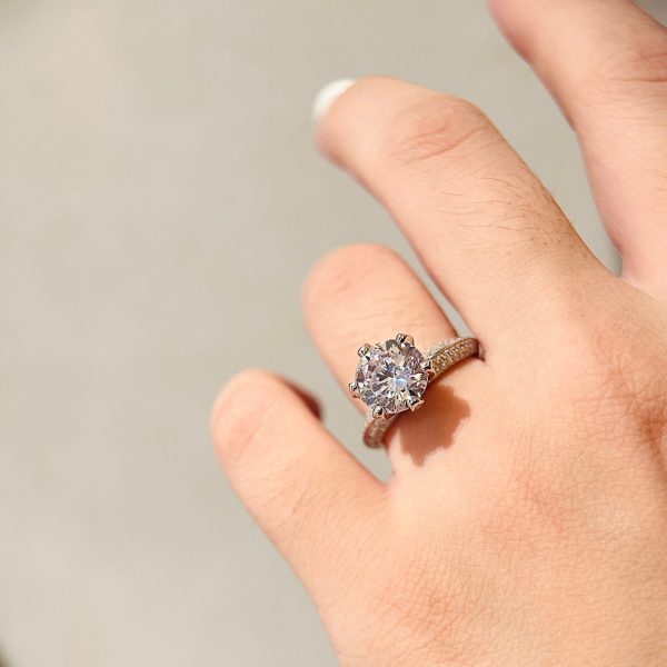 18K T Pavé Tiffany Setting Engagement Ring - 图片 4