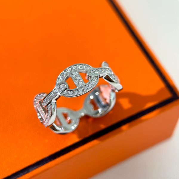 18K Chaine d'Ancre Enchainee Diamond H Ring - 图片 6