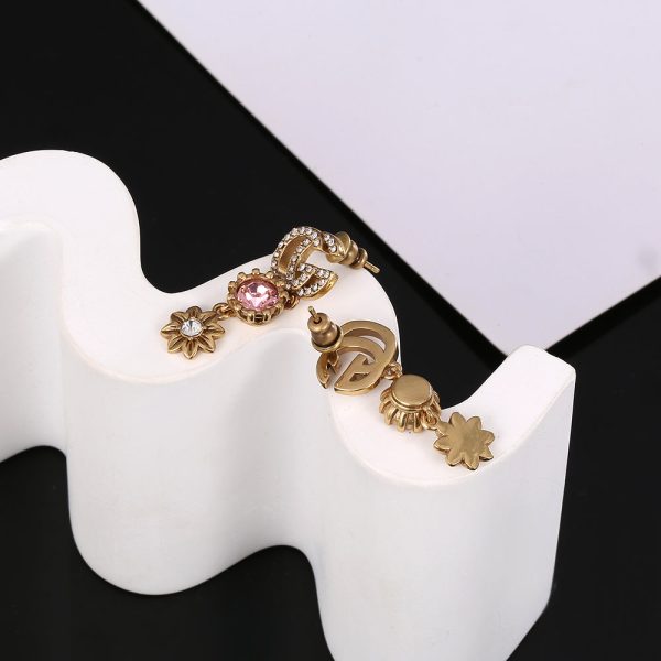 18K Double G Flower Crystal Earrings - 图片 6