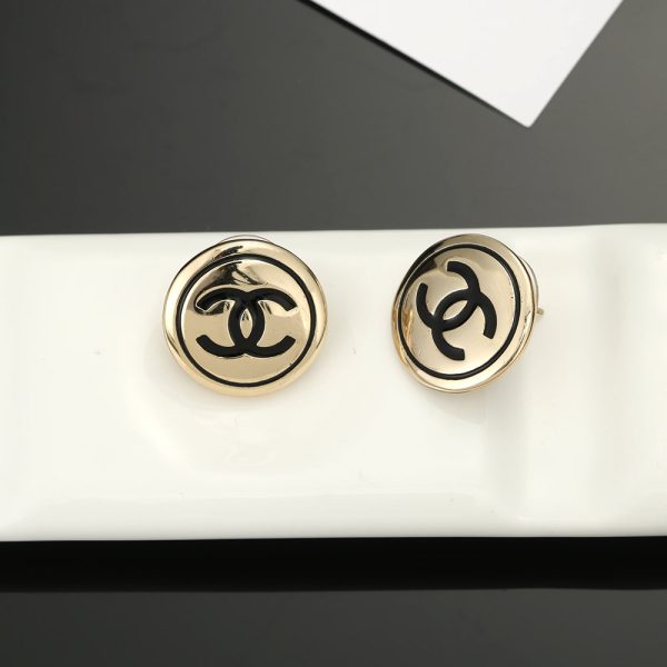 18K CC Black Button Earrings - Image 6