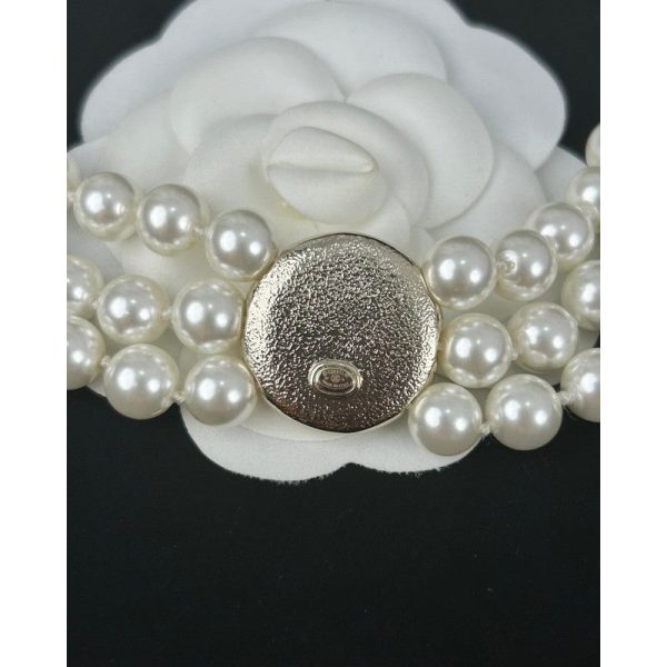18K CC Choker Pearl Chain Necklace - 图片 6