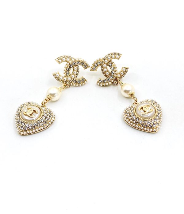 18K CC Heart Drop Earrings - 图片 6