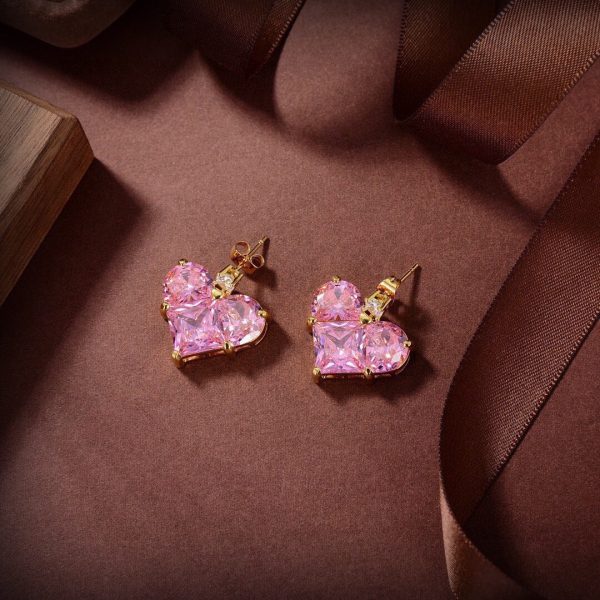 18K Triomphe Pink Crystal Heart Earrings - 图片 7