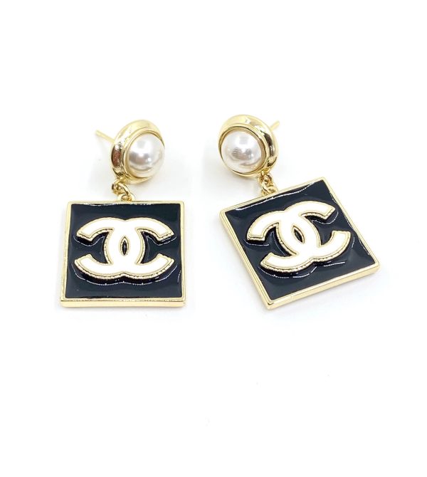 18K CC Square Pearl Pendant Earrings - 图片 7