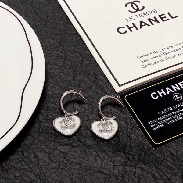 18K CC White Heart Earrings - 图片 7