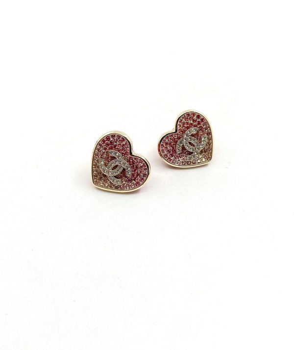 18K CC Diamond Pink Heart Earrings - 图片 7