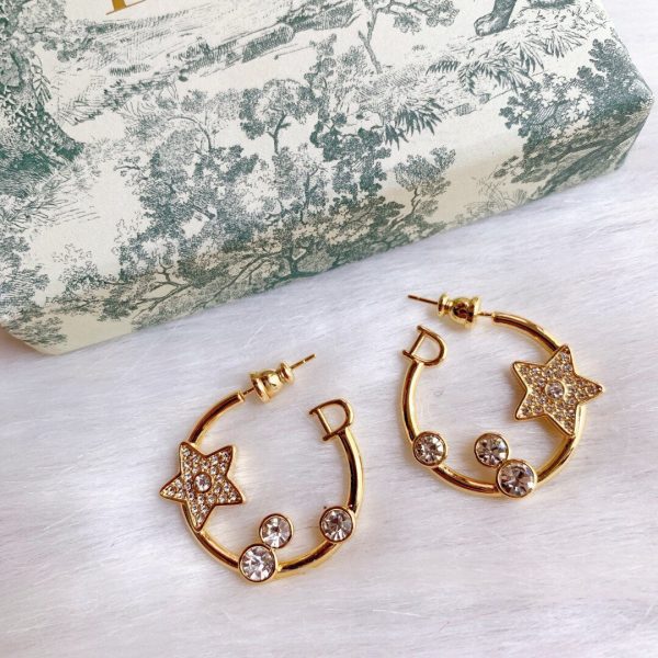 18K CD Star Pink Crystals Earrings - 图片 7