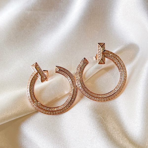 18K T T1 Open Hoop Rose Gold Earrings - 图片 2