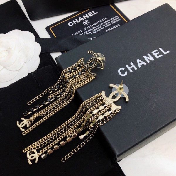 18K CC Black Crystal Tassel Earrings - 图片 7