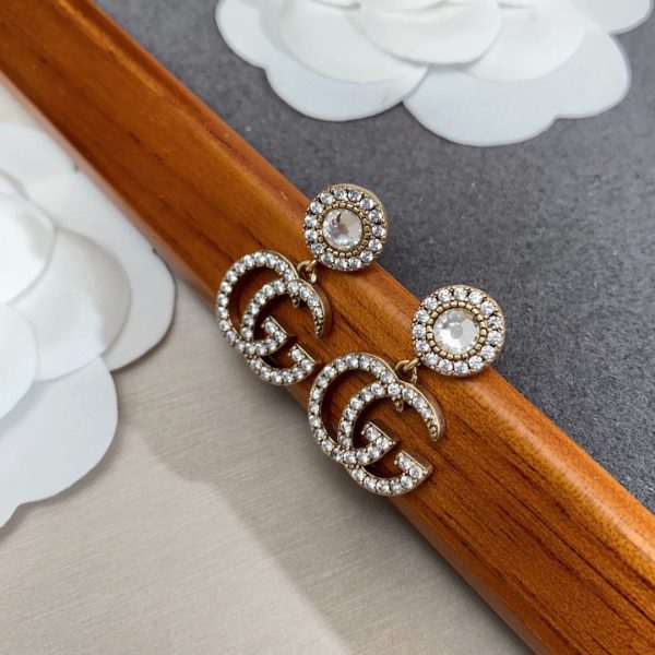 18K Double G Crystal Pendant Earrings - 图片 4