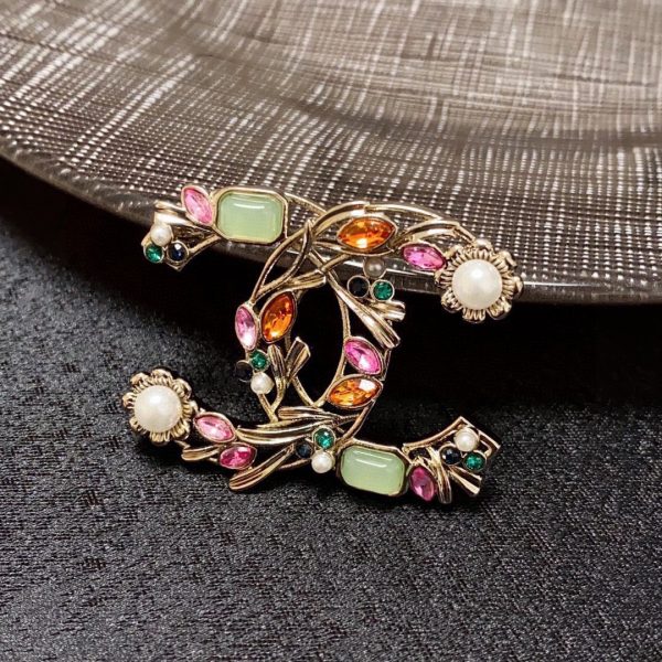 18K CC Crystal Flower Brooch - 图片 3