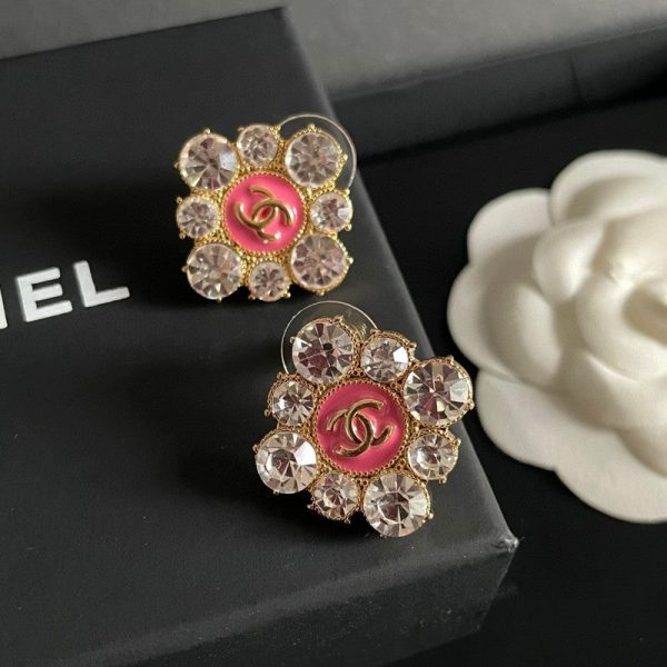 18K CC Color Flower Diamond Earrings - 图片 13