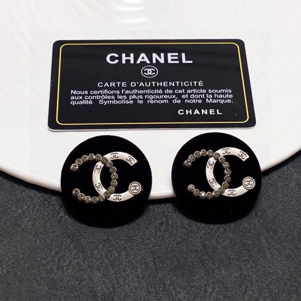 18K CC Black Resin Crystals Earrings - 图片 7