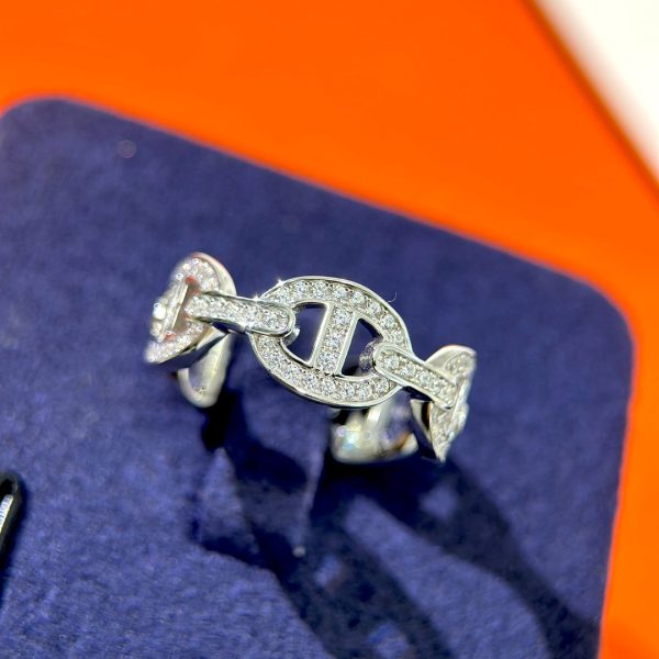 18K Chaine d'Ancre Enchainee Diamond H Ring - 图片 9