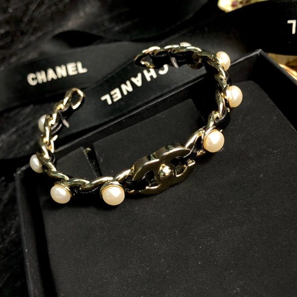 18K CC Leather Open Cuff Bracelet - Image 6