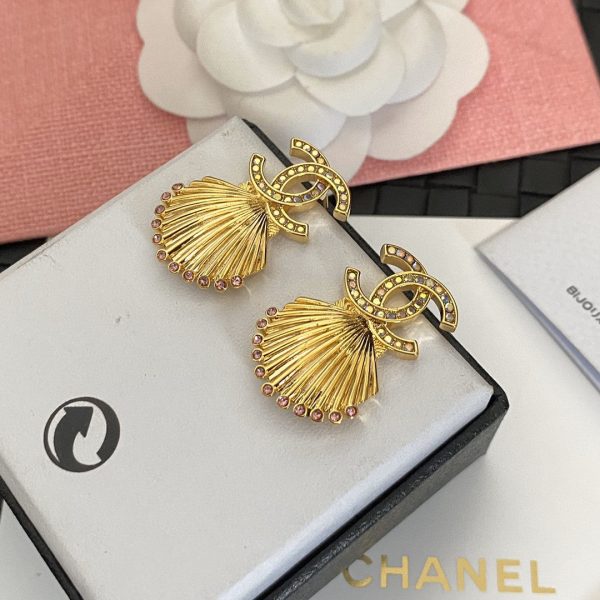 18K CC Shell Pendant Earrings - 图片 8