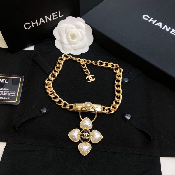 18K CC Pearl Choker Chain Necklace - 图片 4