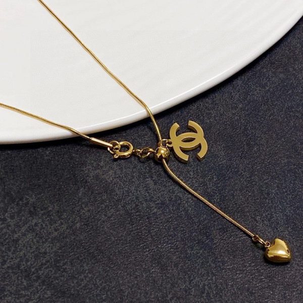 18K CC Heart Pendant Gold Necklace - 图片 8