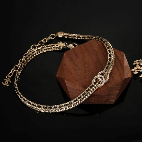 18K CC Strass Chain Choker Necklace - 图片 7