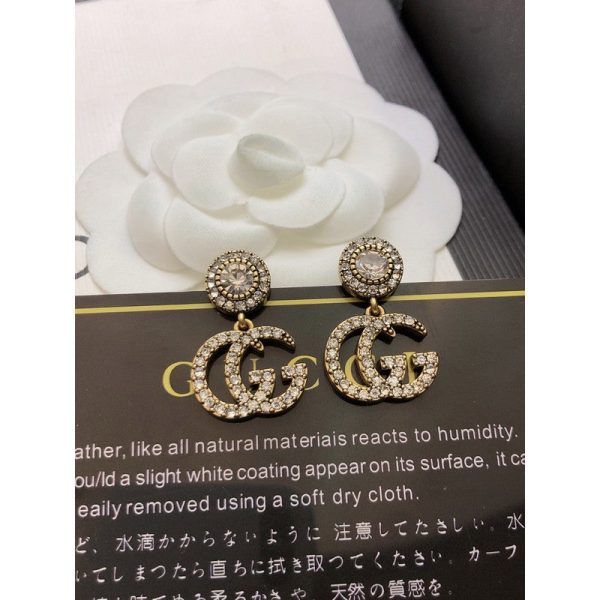 18K Double G GG Crystal Pendant Earrings - 图片 7