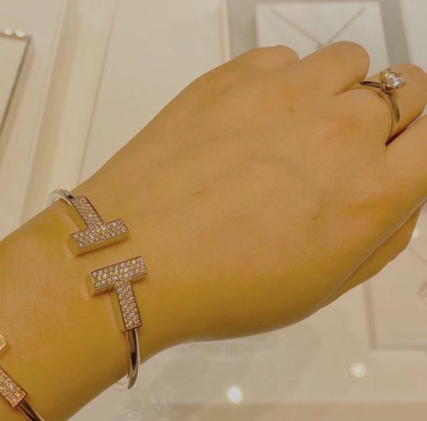 18K T Wide Diamond Wire Bracelet - 图片 8