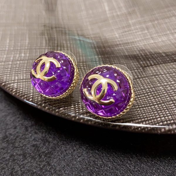 18K CC Purple Crystal Earrings - 图片 7
