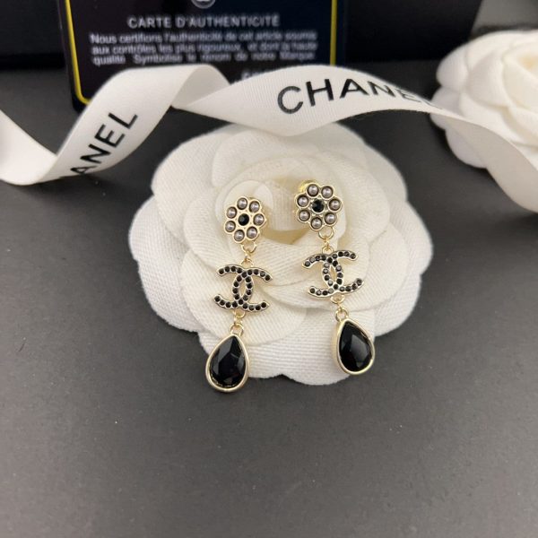 18K CC Black Crystal Earrings - 图片 7