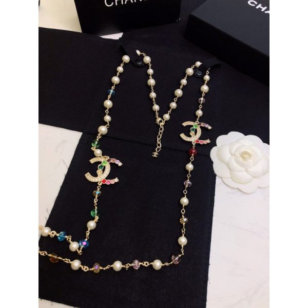18K CC Color Long Pearl Necklace - Image 4