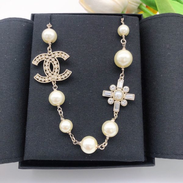 18K CC Flower Pearls Chain Necklace - 图片 2