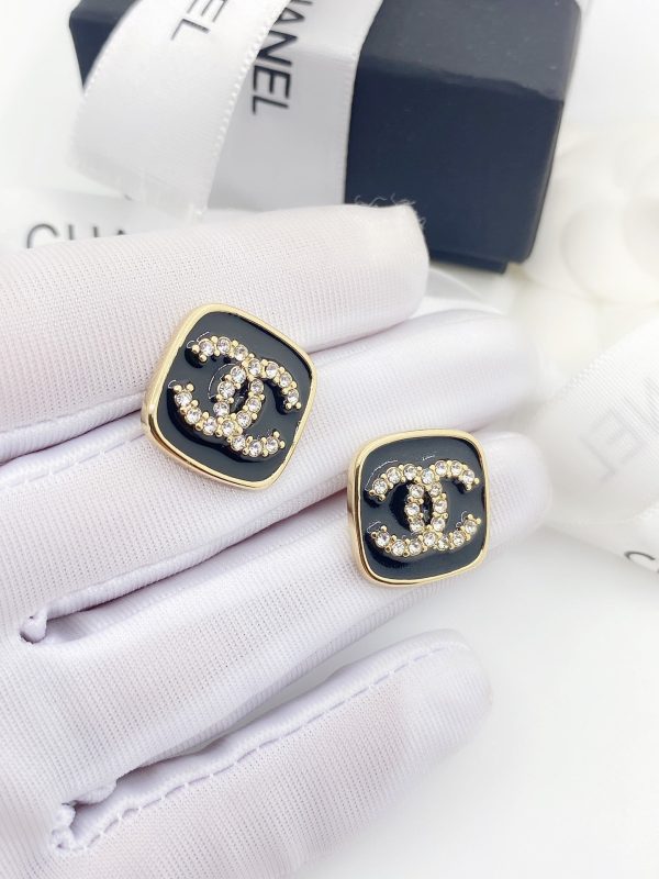 18K CC Square Resin Diamond Earrings - 图片 7