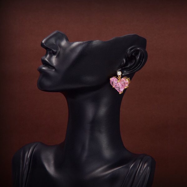 18K Triomphe Pink Crystal Heart Earrings - 图片 2