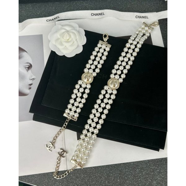 18K CC Choker Pearl Chain Necklace - 图片 7