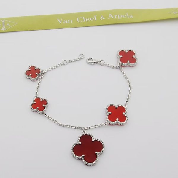 18K Magic Alhambra Five Carnelian Motifs Clover Bracelet - 图片 2