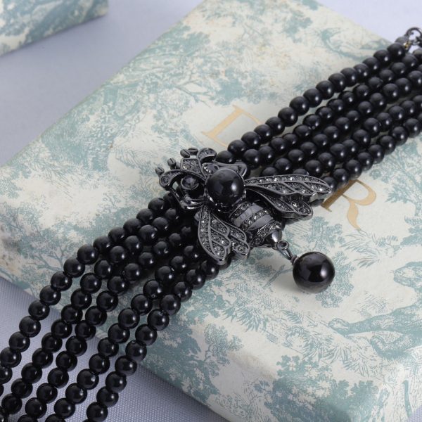 18K CD Bee Black Pearls Chain Necklace - 图片 6