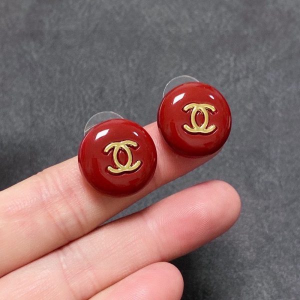 18K CC Wine Red Round Earrings - 图片 8