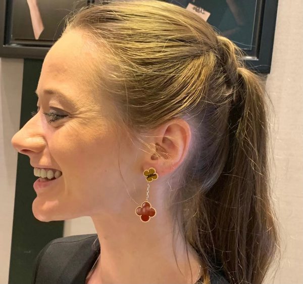 18K Magic Alhambra Carnelian & Tiger Eye Earrings - 图片 5