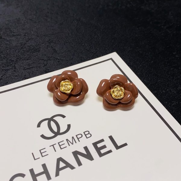 18K CC Red Camellia Resin Earrings - 图片 8