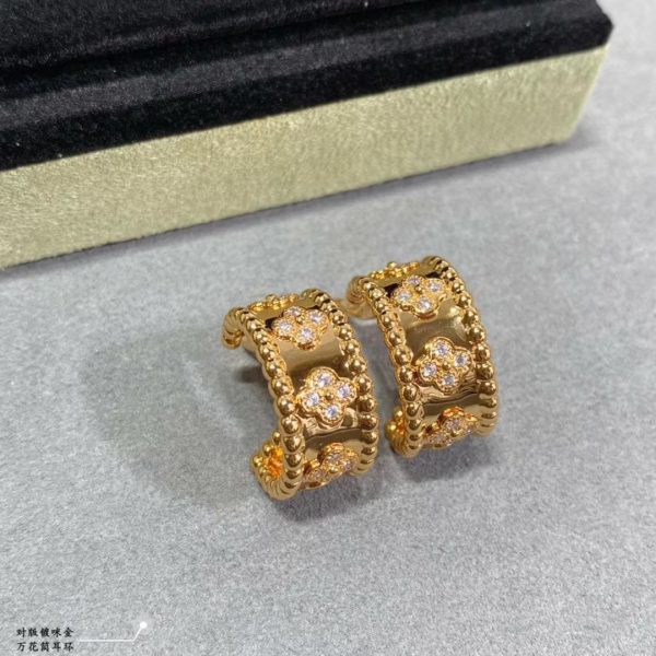 18K Rose Gold Perlée Clovers Hoop Earrings - 图片 2