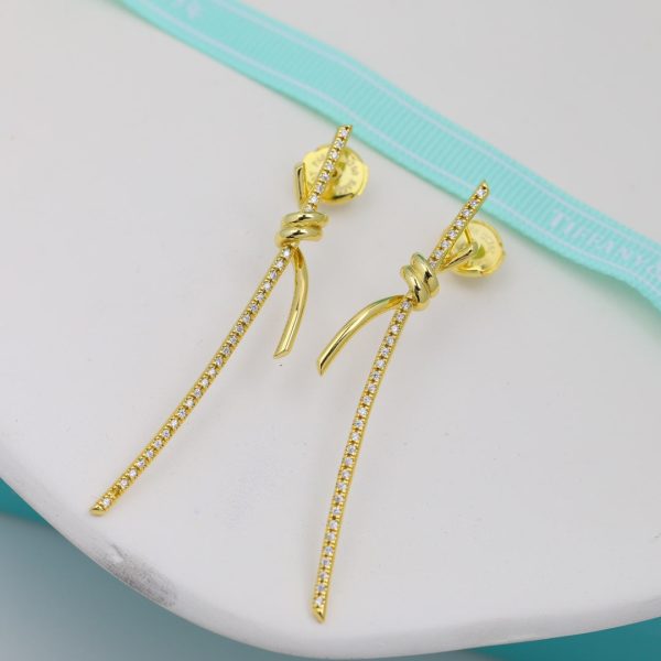 18K T Knot Drop Diamonds Earrings - 图片 2