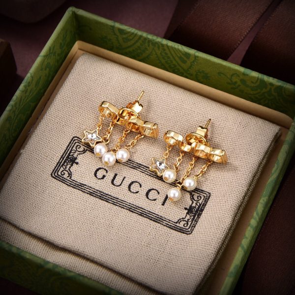 18K Double G Script Pearl Earrings - 图片 6