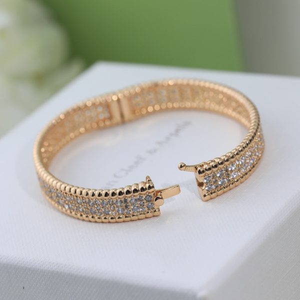 18K Rose Gold Perlée Diamonds Three Rows Bracelet - 图片 7