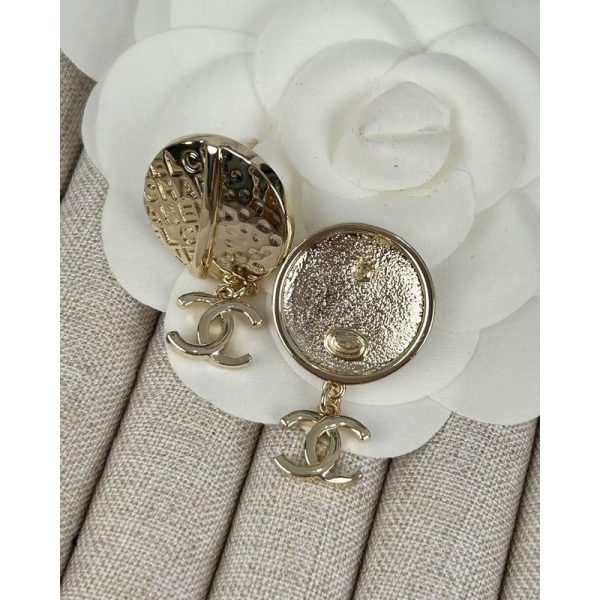 18K CC Gold Round Pendant Earrings - 图片 7