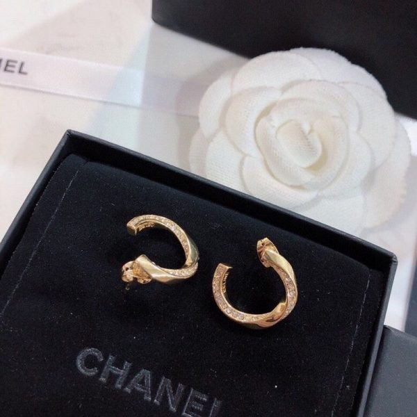 18K CC Half Cirle Diamond Earrings - 图片 7