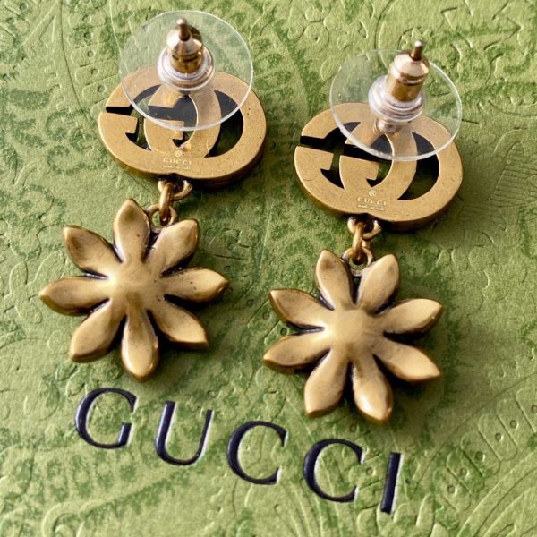 18K Double G Flower Pendant Earrings - 图片 6