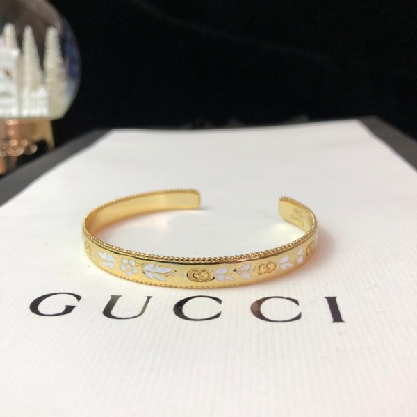18K Double G Icon Blossom Enamel Bangle Bracelet - 图片 2