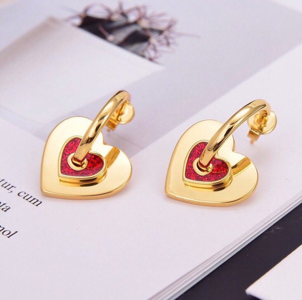18K Triomphe Red Heart Earrings - 图片 5